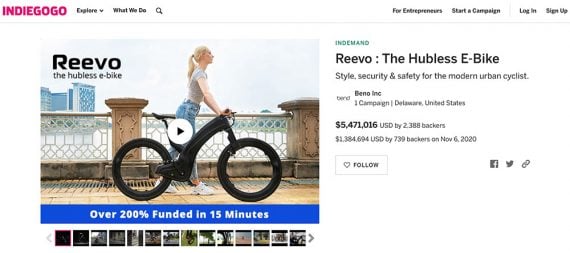 Screenshot of Indiegogo home page showing Reevo Screenshot of Indiegogo home page showing Reevo