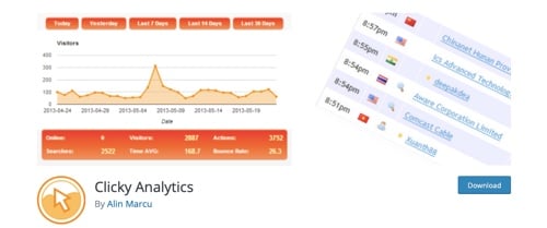 Home page of Clicky Analytics