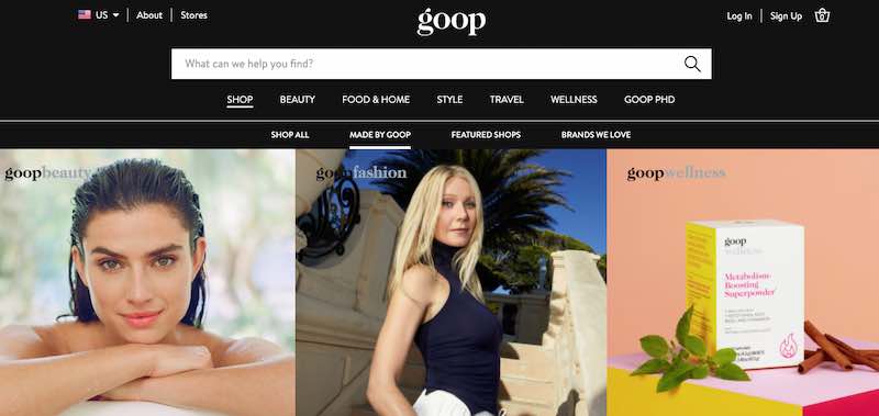 Home page of Goop.