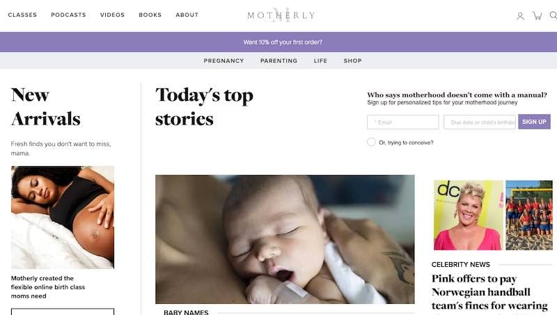 Home page of Motherly