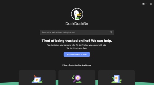 Home page of DuckDuckGo
