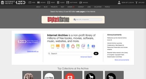Homepage des Internetarchivs