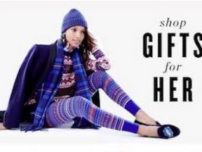 Screenshot for J.Crew's holiday email gift guide showing a feamle with text "Shop Gifts for Her"