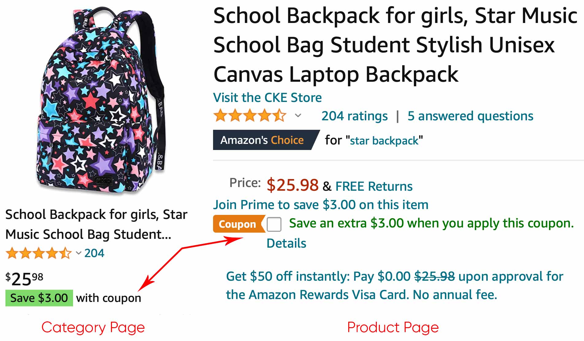 Product page coupon apply checkbox on Amazon