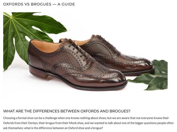 Photo of a pair of brown men's shoes from the Joseph Cheaney & Sons website.