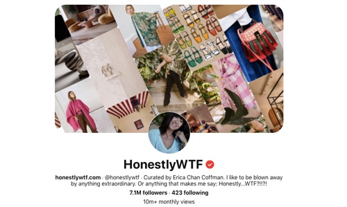 Screen capture of the HonestlyWTF Pinterest page