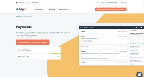 HubSpot Payments Home Page