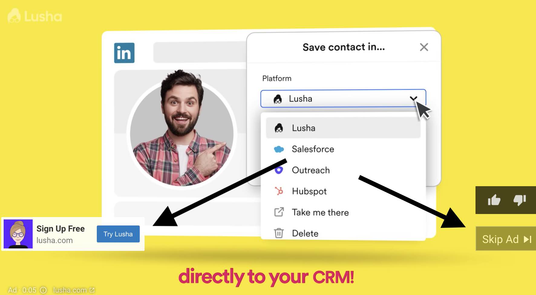 Example of an action campaign ad from Lusha. Example of an action campaign ad from Lusha.