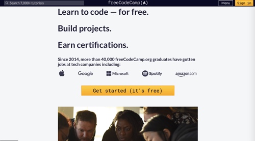 Home page of freeCodeCamp