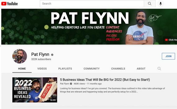 Screenshot of Pat Flynn's YouTube channel