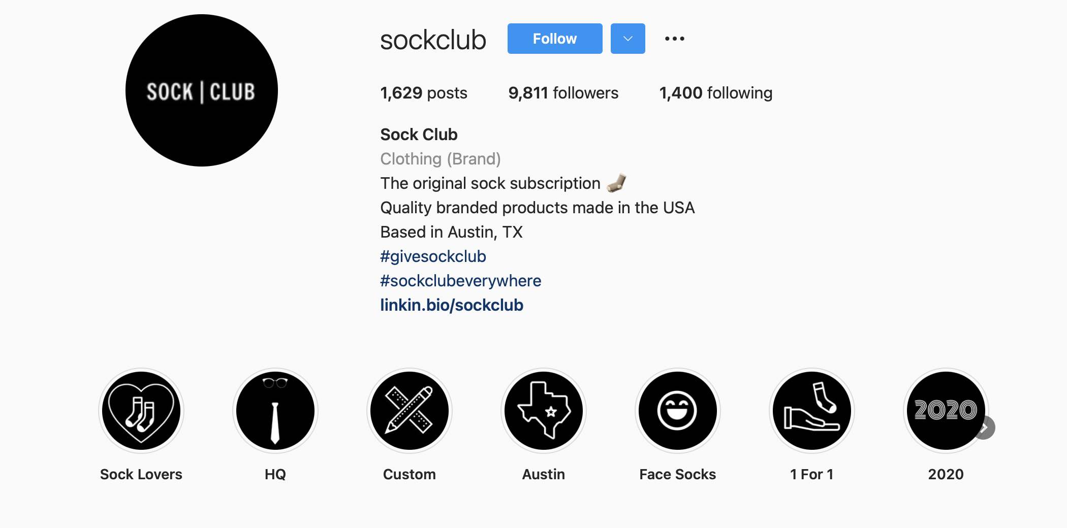 Screenshot of Sock Club's Instagram page