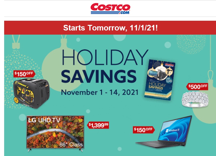 Screenshot of a Costco Holiday email promotion 