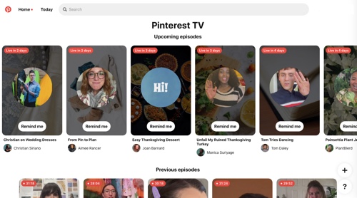 Screenshot of Pinterest TV page