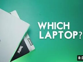 Screenshot from YouTube of a video thumbnail reading "Which Laptop?"