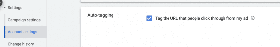 Screenshot of Google Ads admin for account settings.