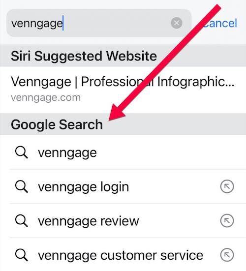 Captura de pantalla de "venganza" en un navegador móvil