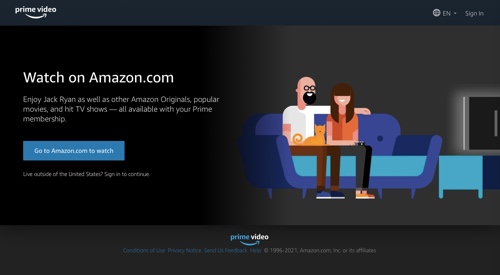 Home page of Amazon Prime Video