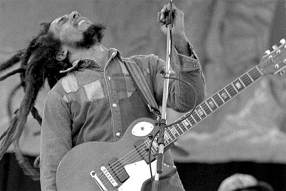 Photo of Bob Marley singing