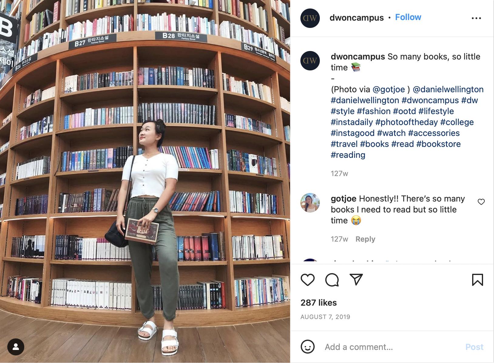 Photo of the Instagram campaign showing a female student in a library