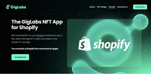 GigLabs NFT App Home Page for Shopify