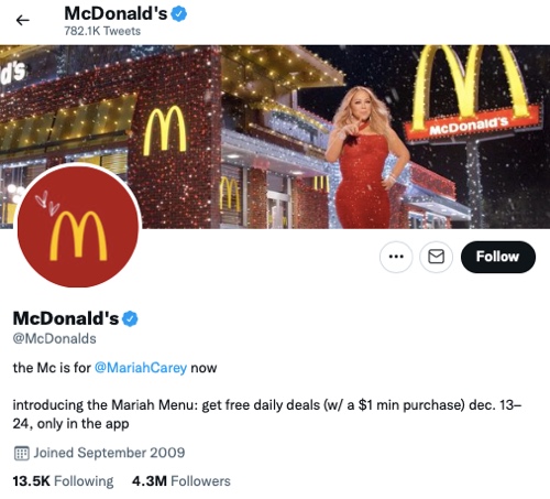Screenshot of the McDonald's Twitter campaign showing Mariah Carey outside a McDonald's restaurant