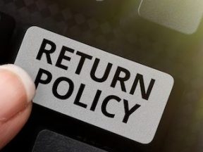 Image of a keyboard with "Return Policy" superimposed on the return key