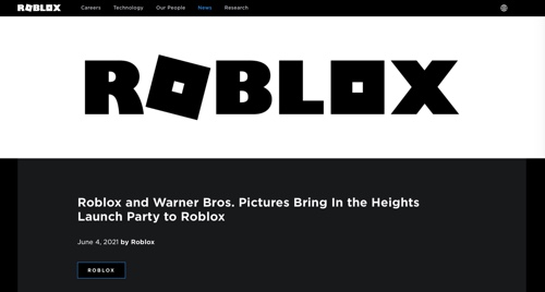 Home page of Warner Bros. page on Roblox