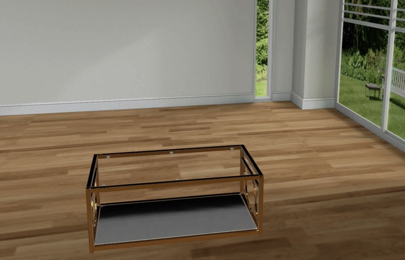 Screenshot of an AR view of a coffee table in a living room sitting