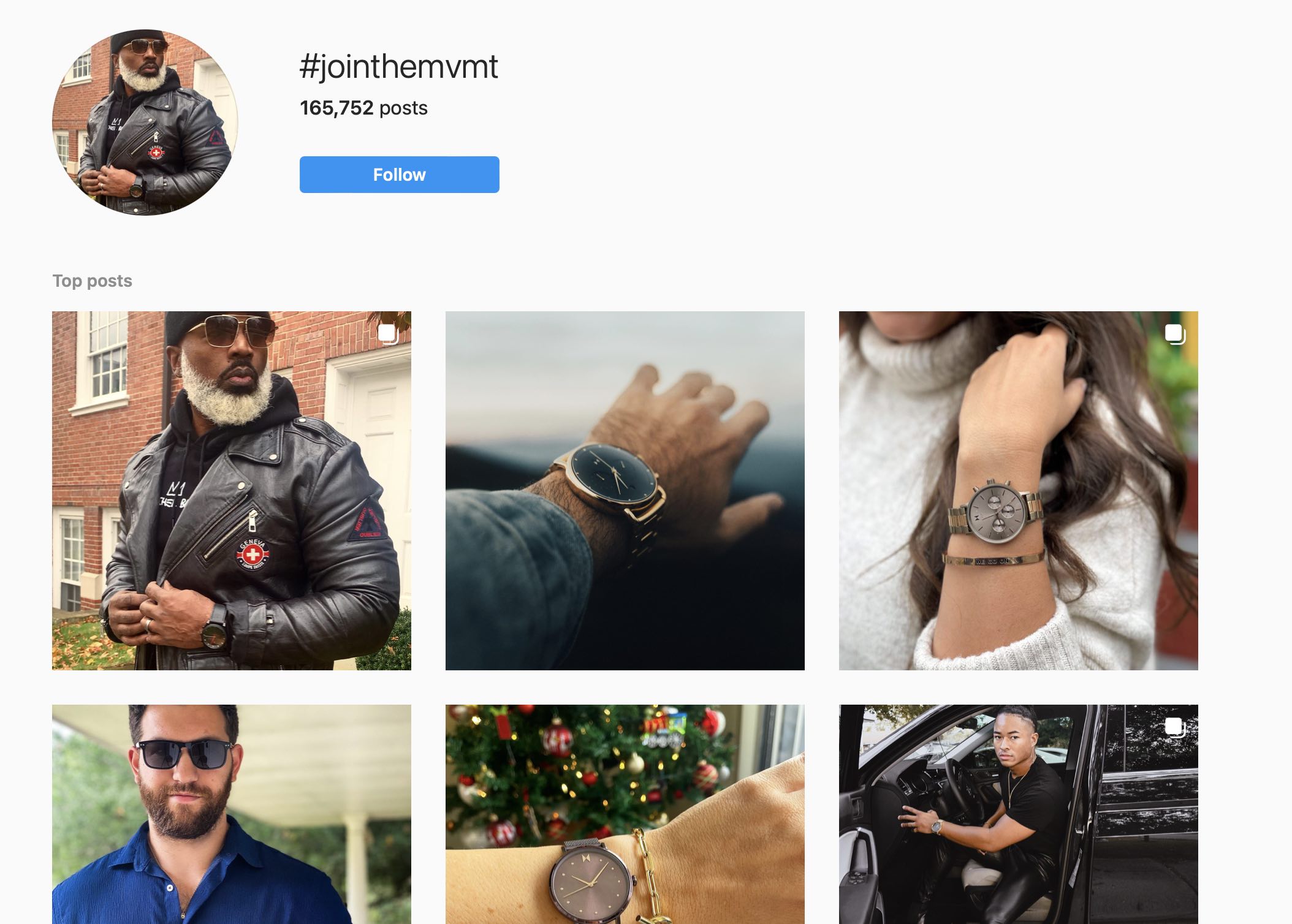 Screenshot of #jointhemvmt hashtag page on Instagram