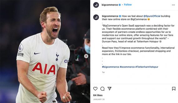 Screenshot of BigCommerce's Tottenham Hotspur Instagram post