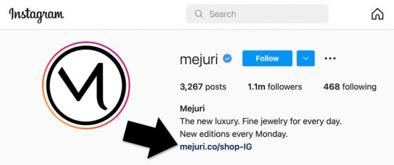 Screenshot of Mejuri's Instagram profile.