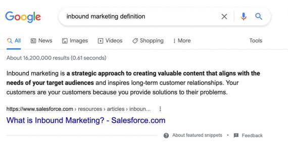 Screenshot of Googe search result showing top snippet from Salesforce