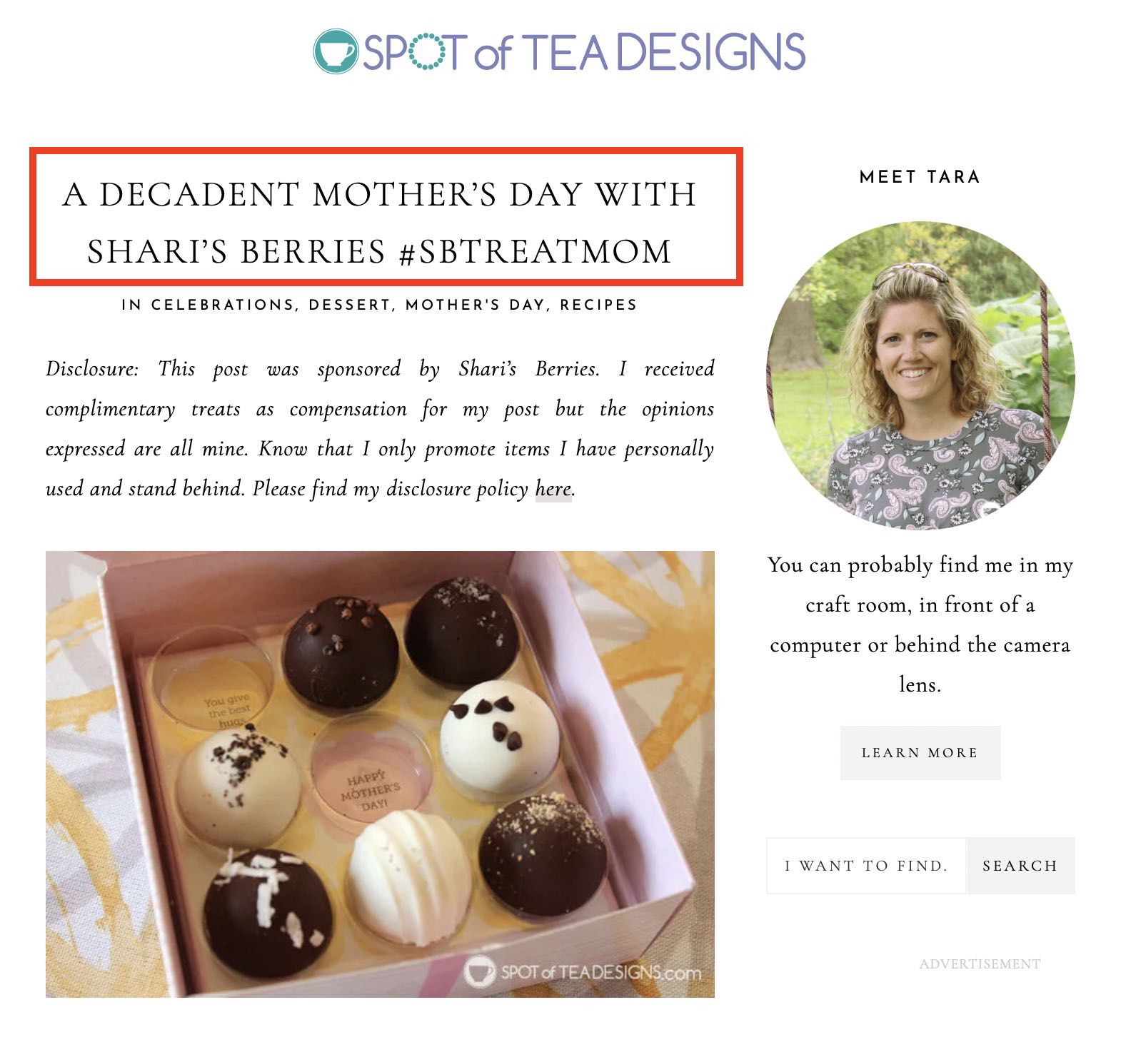Screenshot of blog post on Spot of Tea Designs' website