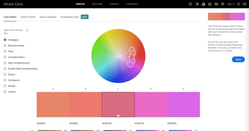 Home page of Adobe Color