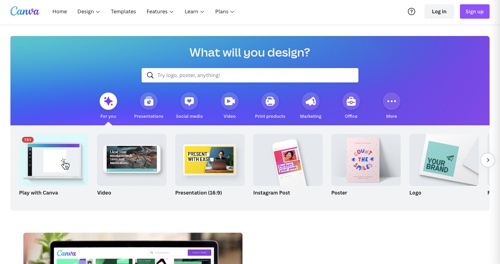 Home page of Canva