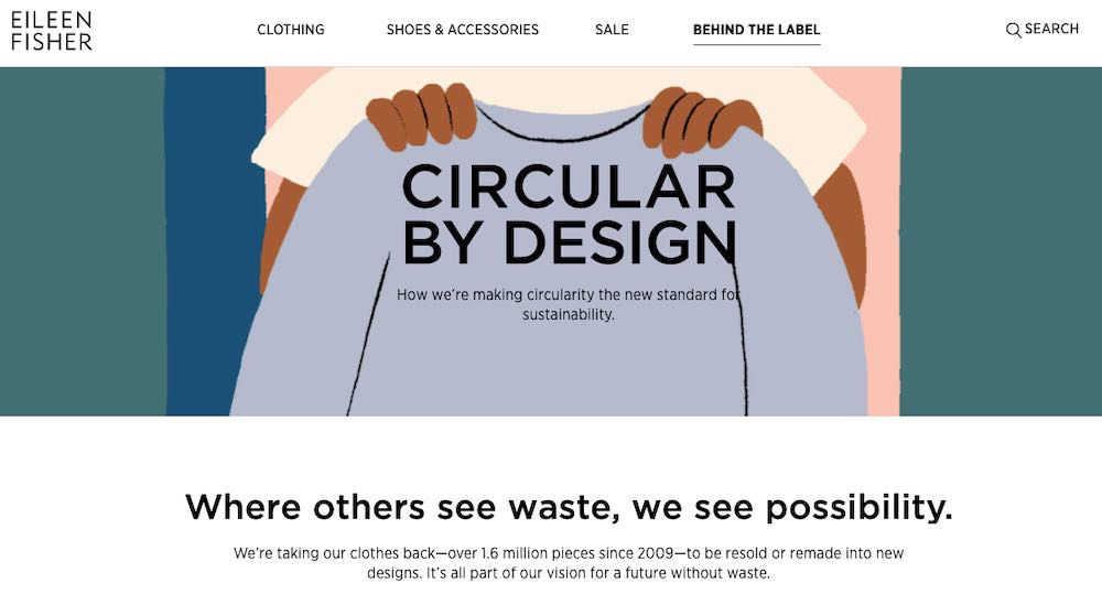 Screenshot of Eileen Fisher's web page reading "Circular design."