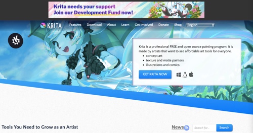 Home page of Krita