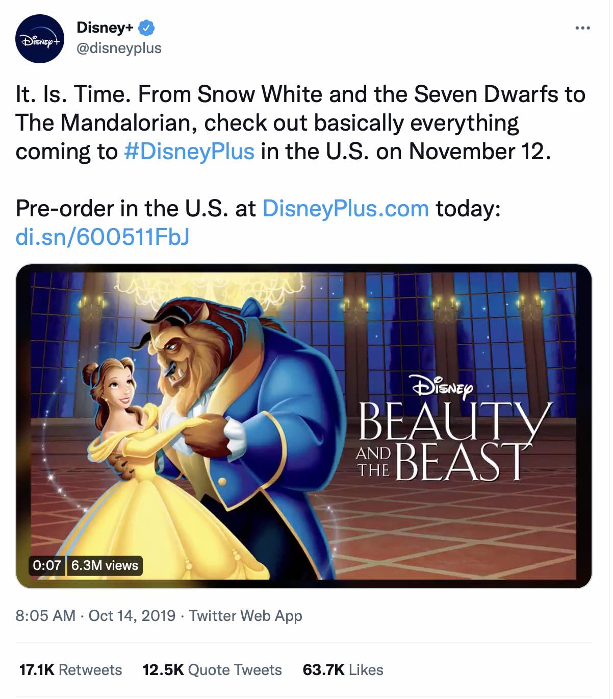 This tweet from Disney + explains the benefits of subscribing: "From Snow White and the Seven Guards to Mandalorez."