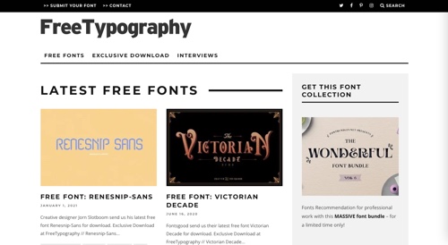 Screenshot of FreeTypography homepage