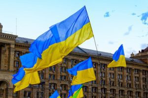 Ukraine flags in Kiev city