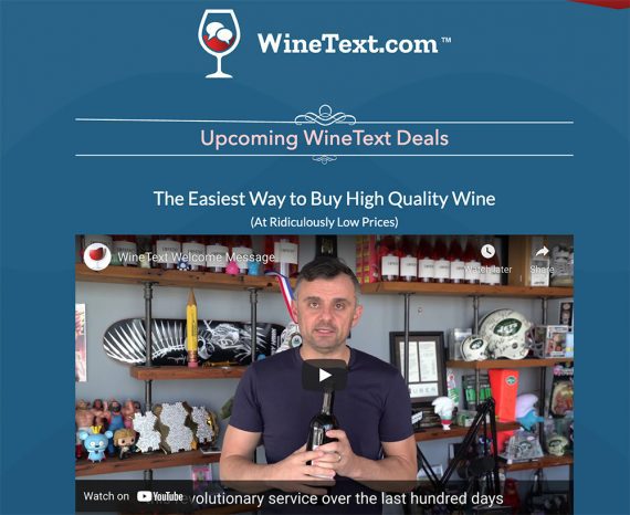 Screenshot of WineText.com mobile web page.
