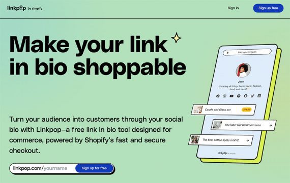 Screenshot of Linkpop home page. 