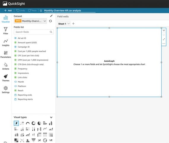 Screenshot from QuickSight of visualization options Screenshot from QuickSight of visualization options