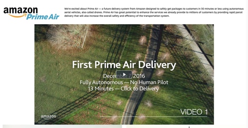 Captura de pantalla del sitio web de Amazon Prime Air.