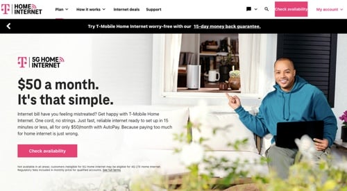 Screenshot of T-mobile internet service web page. Screenshot of T-mobile internet service web page.