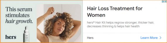 Digital display ad for hair loss treatment by Hims & Hers Health, Inc.