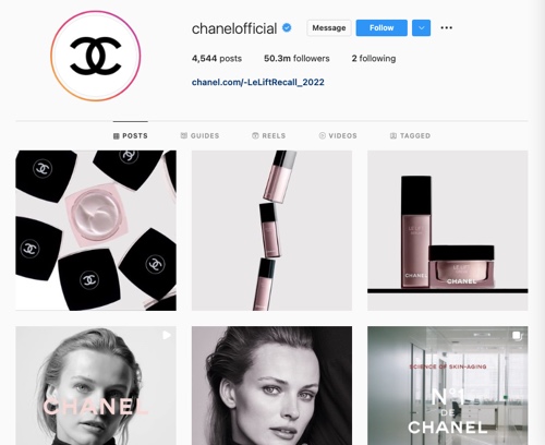 Perfil do Instagram da Chanel