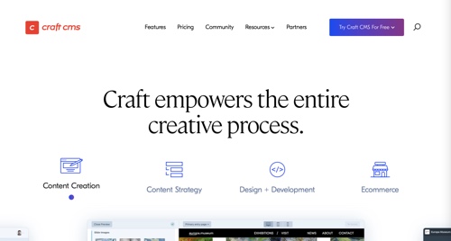 Screenshot of Craft CMS homepage