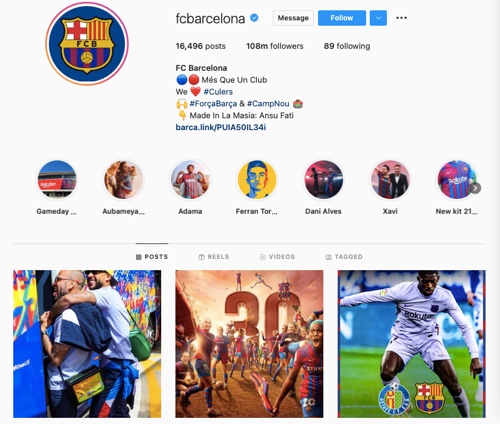 Perfil do Instagram do Barcelona