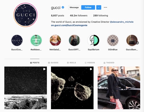 Perfil do Instagram da Gucci